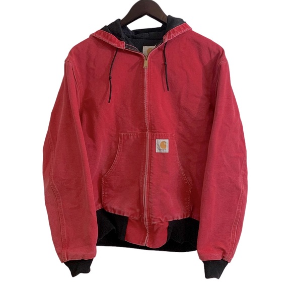 Carhartt Jackets & Blazers - CARHARTT | Rare Vintage 90s Red Distressed Insulated Hooded Coat Jacket | Size L
